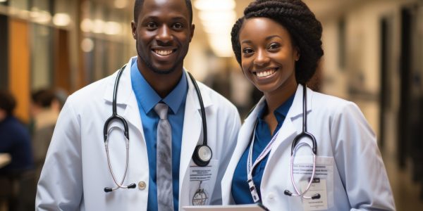 two medical students - a young man and a young woman.